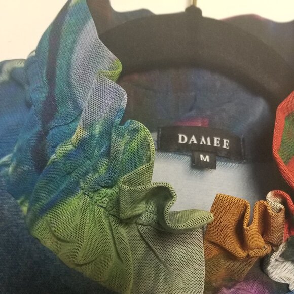 Damee Women's Mock Denim Print Mesh Sheer Jacket w/ Shell Twin Set Sz M - Picture 3 of 6